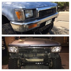 I met some one with a yoda pick up that had a 93 4Runner front end. I figure it was a clean look and would be able to put h.i.ds.

I haven't gotten th