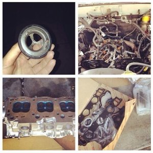 Top left is the thermostat that was on my truck when I bought it. Previous owner cut it, so it wouldn't show it over heated. Had a blown head gasket w