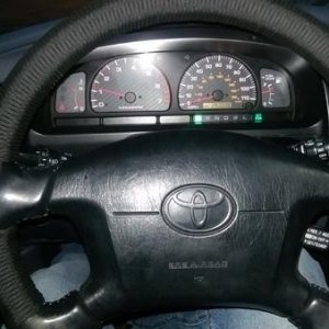 Wrapped steering wheel.