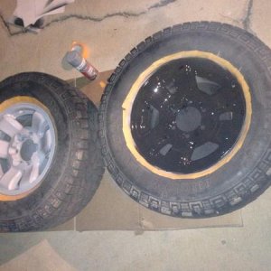 Two coats of grey automotive primer and two coats of glossy black high temp engine paint
