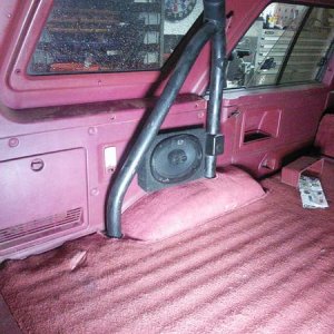 6x9 & box installed, main wire harness for rear runs on passenger side, just at the top of the box. Mark panel for speaker box location, remove panel 