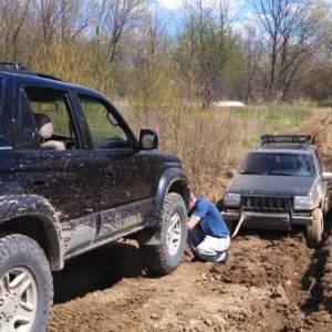 Pulling A lifted GC out of a whole in Waterford, MI.