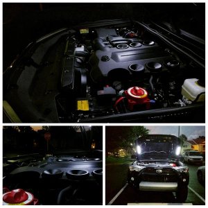 I dont know about you all but our 4runner didnt come with a hood light for when you gotta open your hood at night and see... so we installed 3 led str