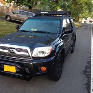 With the bull bar and roof rack mounted.