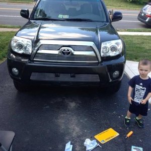 Took the plasti-dip off the grilled put in the billett inserts with help from the little guy. Didn't last long, went back to the all-black after a few