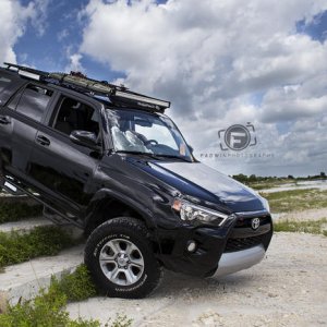 Our rig playing on the steps at Lazy Springs Off Road Park in Florida