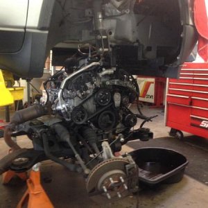 GMC Acadia timing cover reseal. I dropped entire subframe/powertrain. No room.