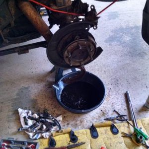 Picture of the driver's side rear brake assembly.