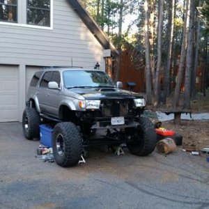First picture after getting the 60 under. I did this in my driveway and had to take the grill off to get my high lift close enough to lift the front e