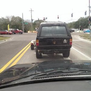 Towing Dolly (project truck) to the Mechanic's house while driving Charlotte (parts truck)