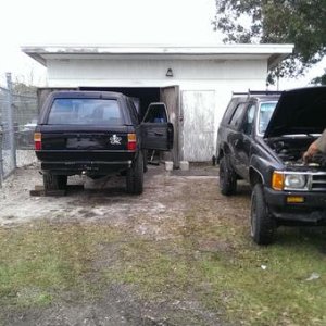 Both trucks at the shop. 
Prepping them to be stripped.