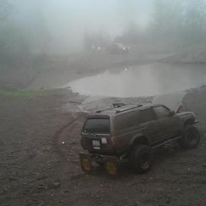oops. too fast through the water. Boom goes the fan which took out the radiator.  Next day he wheeled with a leaking radiator and no fan.  Thats a yot