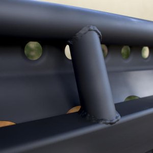 close up of some of the welds on our new C4 Fab Rock Sliders