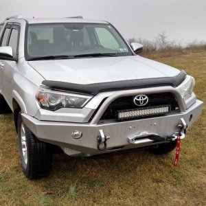 2015 SR5 4Runner with a ShrockWorks front bumper with Warn Zeon 10-S Platinum Winch and Rough Country 20" LED Light Bar.