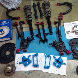 Suspension components for my sons' Mitsubishi Eclipse. A total rear suspension swap is in our near future! Rear drum brakes to disc brake swap with po