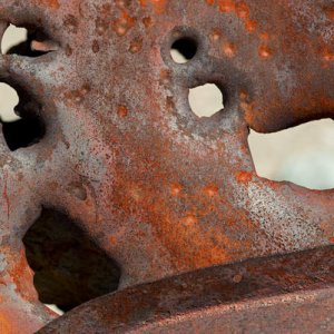 Detail of the door panel rust. No shooting allowed in Joshua Tree National Park, BTW