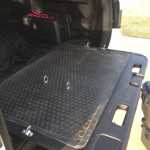 Anchor Points w/ traction mat

Plano 68 Quart Tote (pn# 1719-00)
Keeper 1 in. x 10 ft. x 400 lbs. Cam Buckle Tie Down (pn# 05110)
Keeper 1-1/2" Wire R