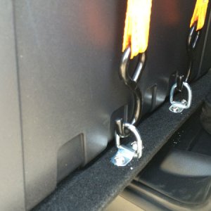Anchor Points close-up

Plano 68 Quart Tote (pn# 1719-00)
Keeper 1 in. x 10 ft. x 400 lbs. Cam Buckle Tie Down (pn# 05110)
Keeper 1-1/2" Wire Ring, 4 