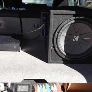 Light bass boost with 12" kicker comp on 1000w kenwood amp. Rail mounted xbox one, works on dash while driving. Unlimited 4g on Xbox live virtually no