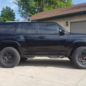 2016 5th Gen, 275/70/r17 Cooper Maxx st, 2 inch leveling kit, spidertrax wheel spacers, TRD rims and factory steps