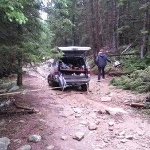 Ratchet straps around 2 trees since I was on a downhill.