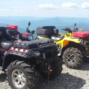 '10 Polaris Sportsman 850 XP EP (mine), '13 Can Am Outlander 650 XT (son) atop Mt. Washington 6/26/16