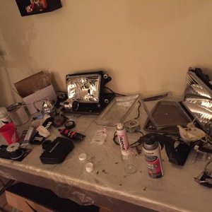 Makeshift workbench in the guest bedroom.  Sucks not having a garage!