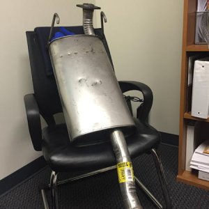 I had a visitor in my office.  The Quietflow SS to replace the rusted out can (thanks, years of Cincinnati salted wintery roads).