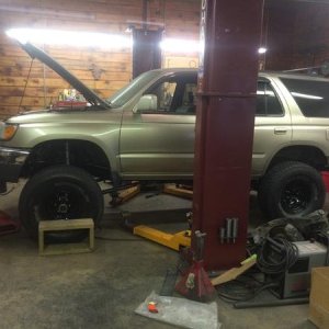 Towards the end of the front axle swap, still stock rear suspension