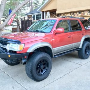 Lift, wheels, tires, bumper and sliders.