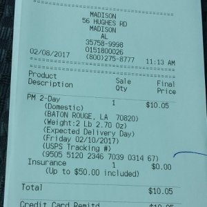 USPS Receipt (V8 Air Filter)
