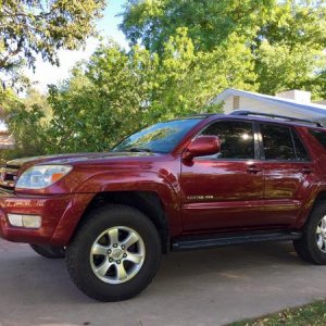 Just after installing my All-Terrains from my previous 03' 4Runner. 

Bilstein 5100. Toytec front springs, FJ Back Spings.