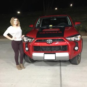 Front matte black vinyl hood stripe with knockout 4RUNNER and hood scoop to pop out the Barcelona red paint.