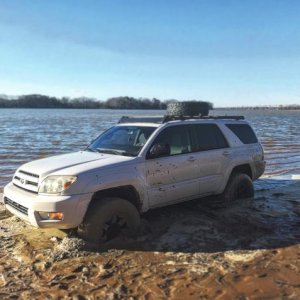 Impromptu trail ride ended in less than 10 minutes. Stuck almost to the axles in white clay on the bank of the Tennessee River in Decatur, AL.