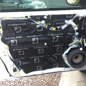 Soundskin sound deadening the doors. Focal PS165F performance series component speakers. Homemade speaker adapters made out of abs and high density pl