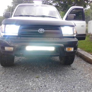 22" CREE LED light bar installed on factory for light hardness with relay.....OPT7 8000k hids hi\low beam plug and play kit. Super white led parking\c