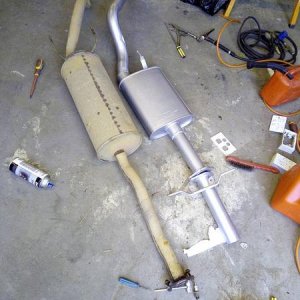 out with the old 1 3/4 zorst  in with the new custom mandrel bent pipe hi flow 2 1/2 inch cat back zorst waiting for new 2 1/2 inch 200cel hi flow cat