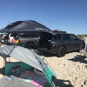 Using the King Camp shade awning at the beach.