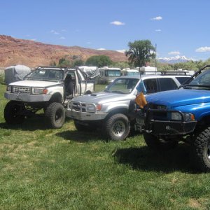 3 friends that all have front aluminum winch bumpers made by the same guy at Denver Off-Road. The 98 Isuzu Amigo and the Dodge Ram were both participa