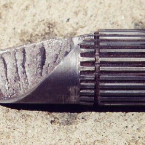 My 1st broken axle. Isn't it cute. I like the 45 degree angle where it basically tore apart. Specifically this was "Newfield" which is heat treated to