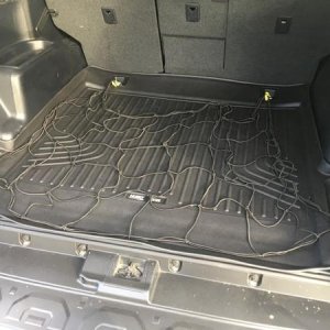 Husky Liner Cargo Liner for 2nd row without sliding cargo deck. I cut the tie down covers out and am using a cheap bungie net and ITW Tac Links(Waitin