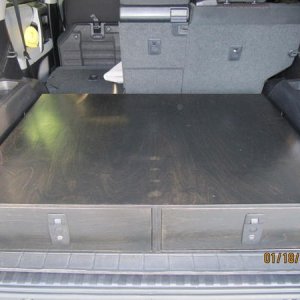 IMG 5339 completed drawer system installed. A diamond plate rubber mat will be put on top to protect the finish.

41-1/2" X 32" x 7"                
 