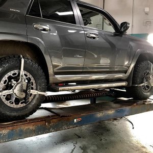 New suspension. Front Belstein 6112, back 5100 w OME Coils.
Replacing 20” wheels to 17” and alignment