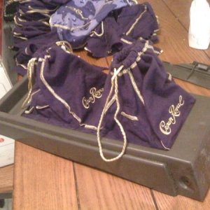 The wife made me some Crown Royal shift boots. $40 bucks if you are interested in a set of your own.