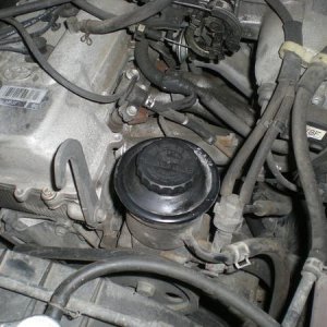 Power steering reservoir on the 3RZ-FE engine.