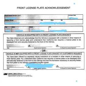 Front License Plate Form LI