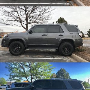 4Runner Progress. 
Top image - stock
Middle image - Bilstein 5100 @ 1.75 w/ rear 1" spacers
Bottom image - Bilstein 5100 @ 2.5 w/ rear 1.5" spacers & 