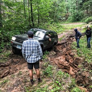 Hayward, WI

Almost falling into the sand washout, climbing up. Bald Destination ATs wouldn't do it- had to back out, almost rolled the truck.

Shortl