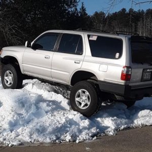 Driving my 98 up on the snow pile in my parking lot late winter
