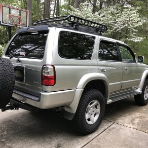Rola roof basket and Draw Tite spare tire carrier.